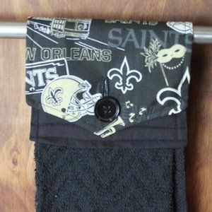 NEW ORLEANS SAINTS BLACK HANDMADE HANGING HAND TOWEL BLACK COTTON HAND TOWEL